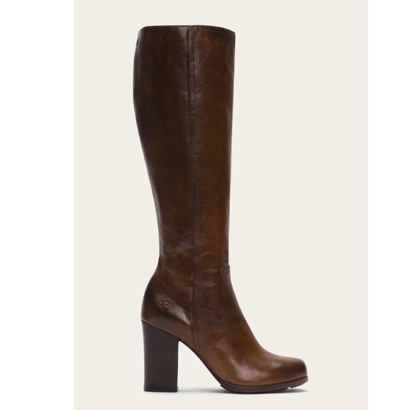 Frye Parker Tall Brown Leather Knee Length Vintage Heeled Round Toe Riding Boots - Picture 3 of 15